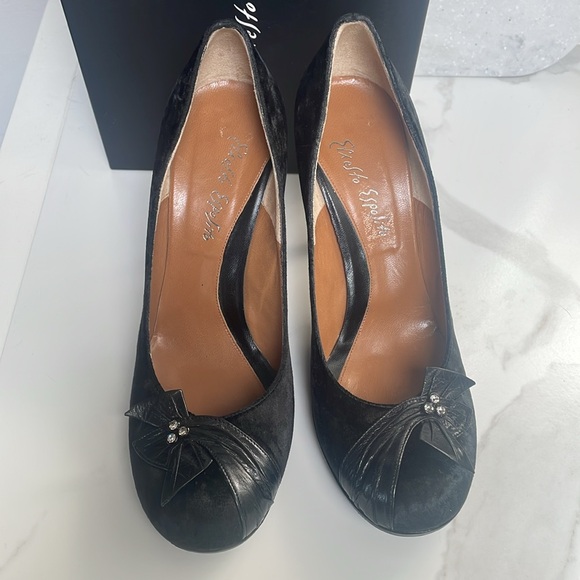 EUC Ernesto Esposito Blk Velvet/Leather Retro Inspired Pumps size 40/US 9 - 9.5 - Picture 2 of 8